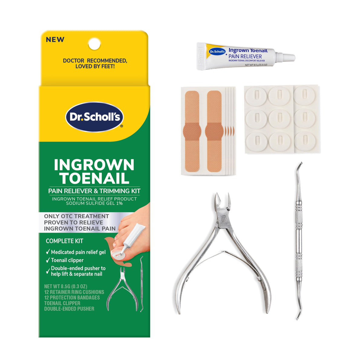 Dr. Scholl's front packaging showing full ingrown toenail kit for convenient care