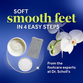 Dr. Scholl's kit in use with feet soaking to relax and soften skin