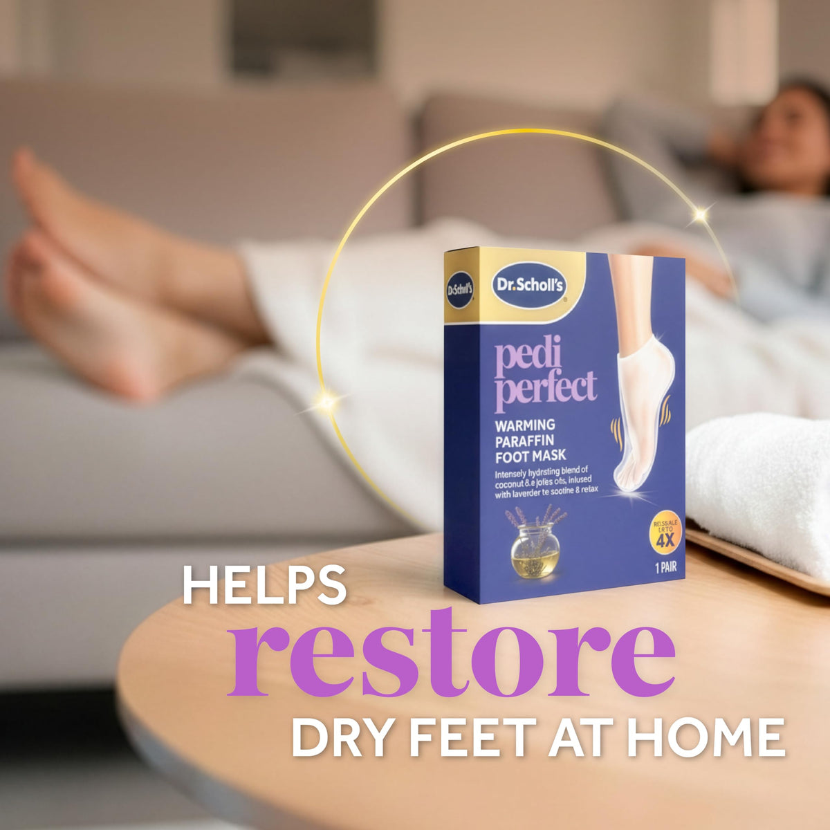 Dr. Scholl's ingredient flatlay with coconut, argan, jojoba emphasizing nourishing oils