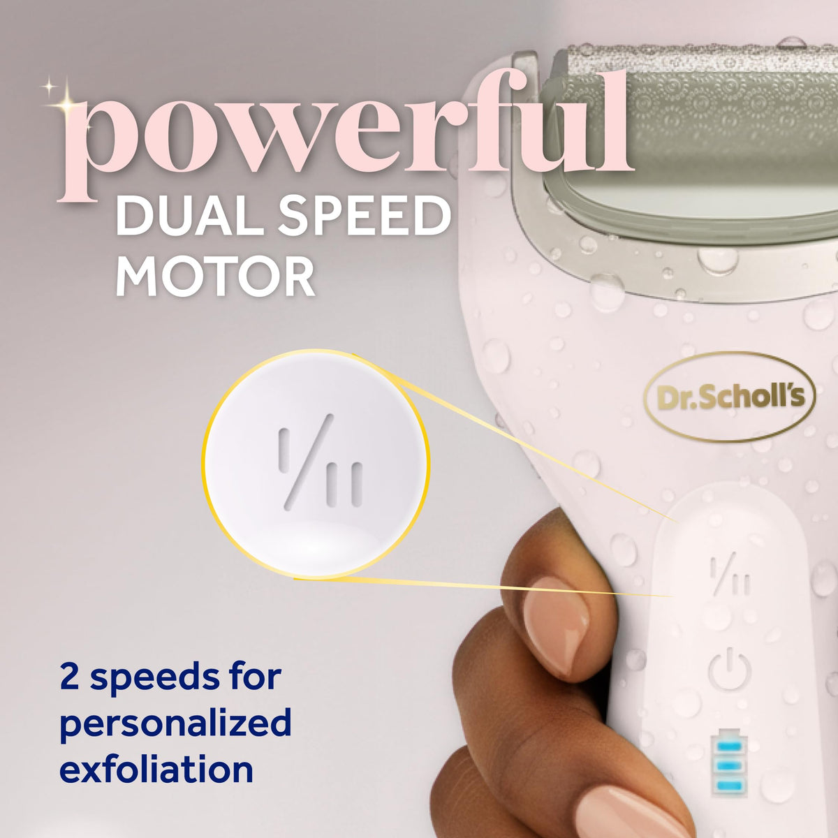 Dr. Scholl's Pedi Perfect next to common objects showing compact travel-friendly size