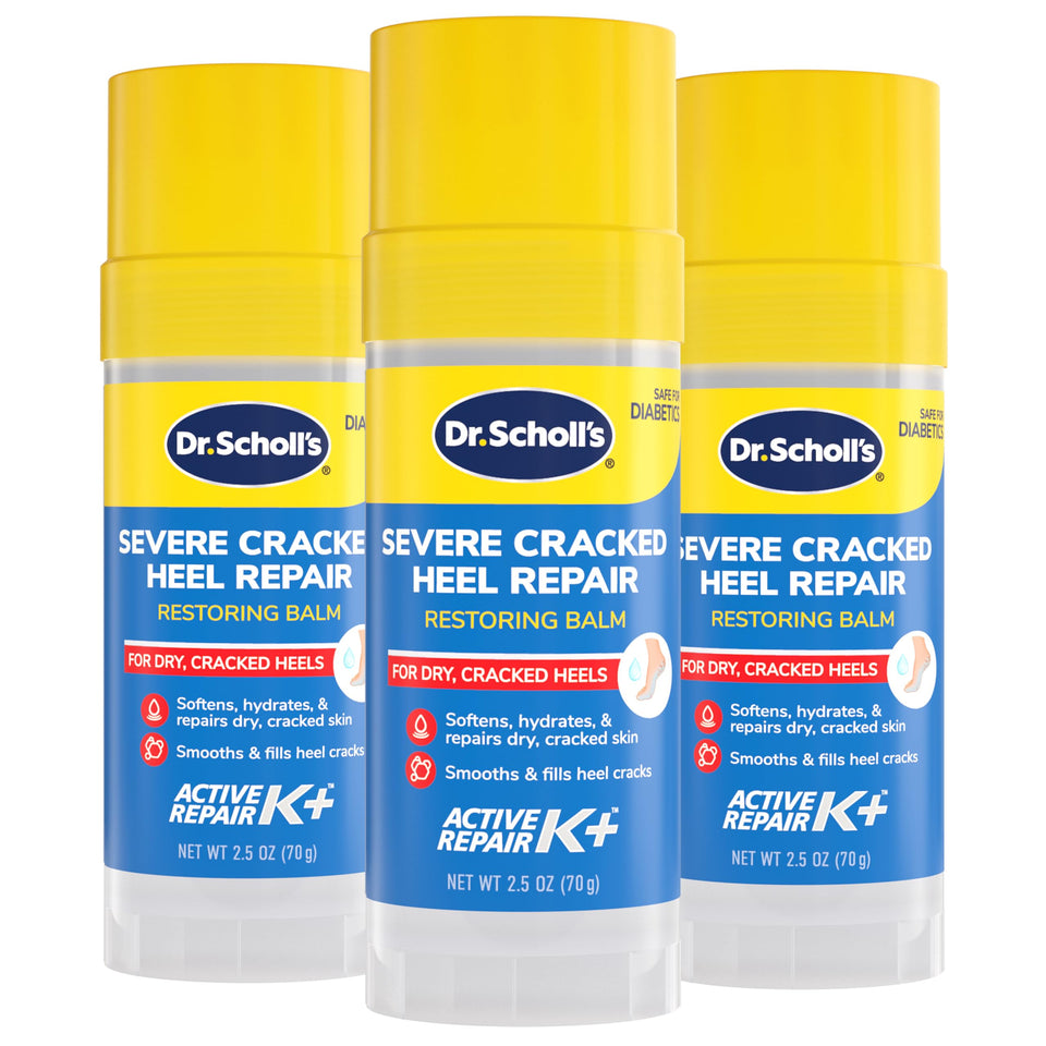 Dr. Scholl's front packaging showing balm tube and brand for clear product identification and trust