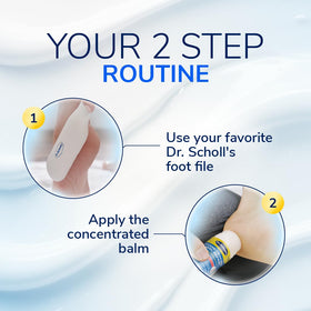Dr. Scholl's balm staged on bathroom counter in routine skincare setting for daily foot care