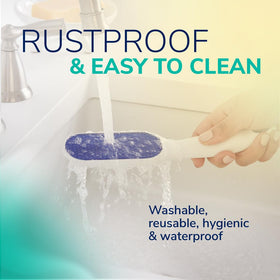 Dr. Scholl's rinsing under tap highlighting easy cleaning and hygiene