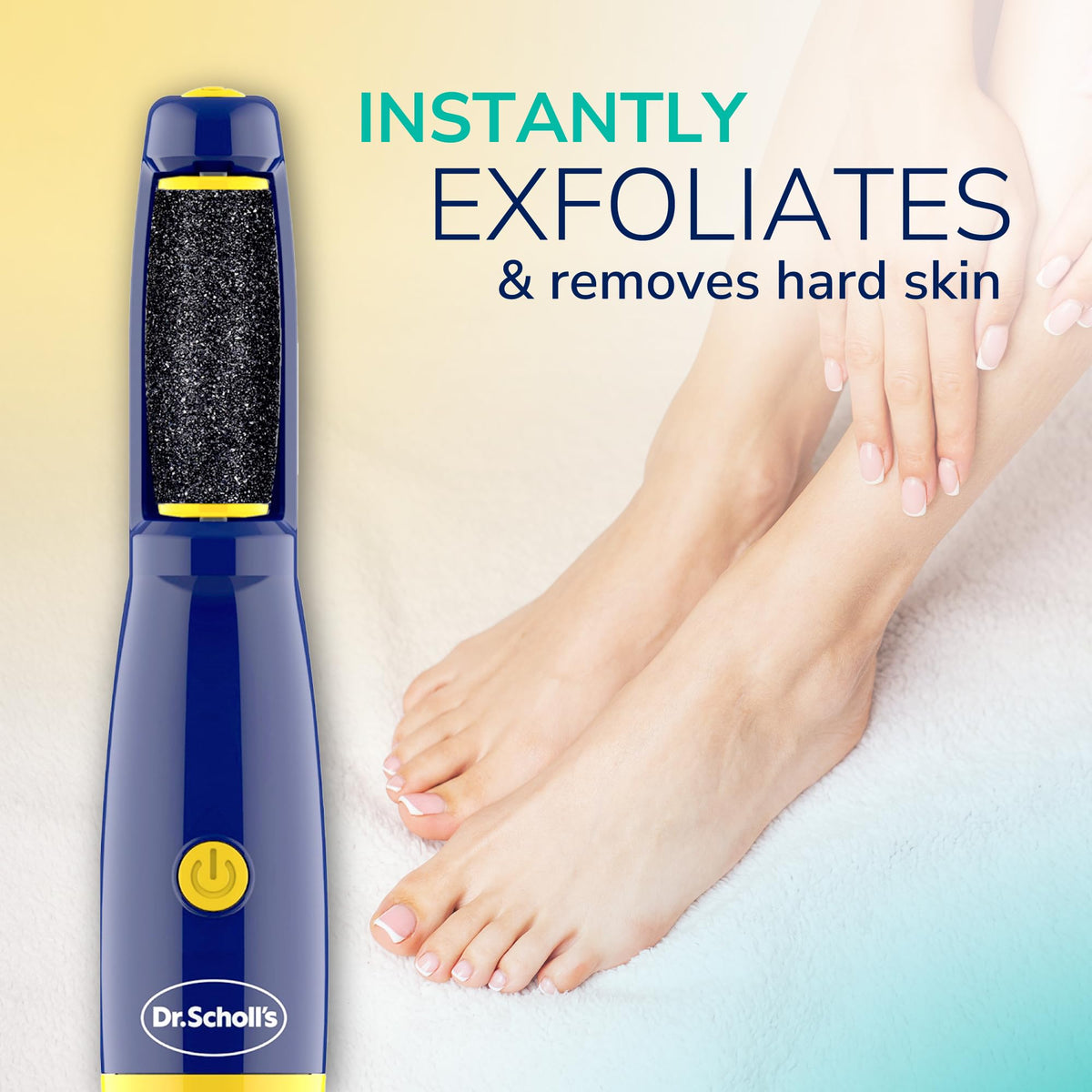 Dr. Scholl's close-up of rotating roller head demonstrating efficient hard-skin abrasion