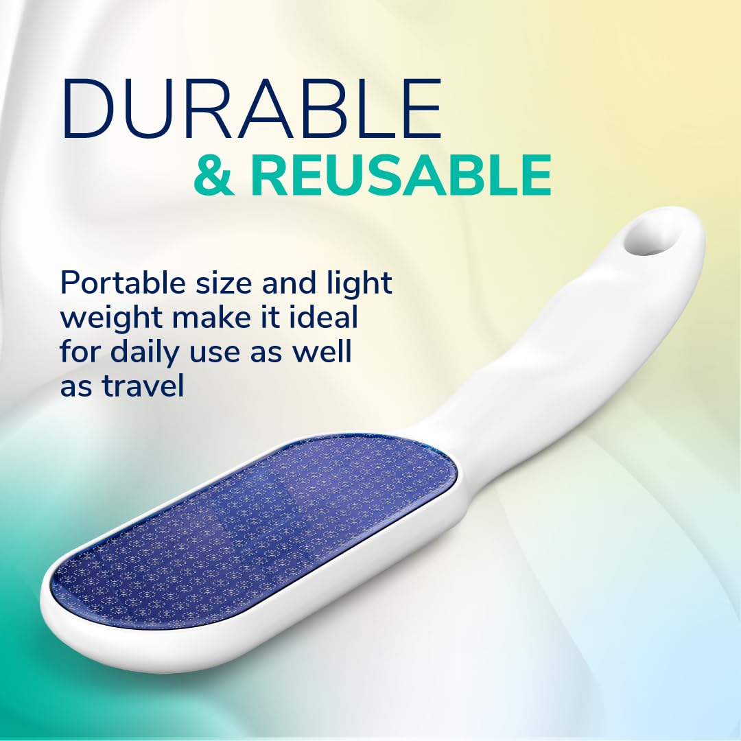 Dr. Scholl's size comparison with hand illustrating compact, ergonomic scale