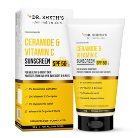 Dr. Sheth's front packaging view showing SPF 50+ and product details for reliable protection