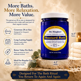 Dr. Singha's essential oils and mustard seed display emphasizing natural ingredients