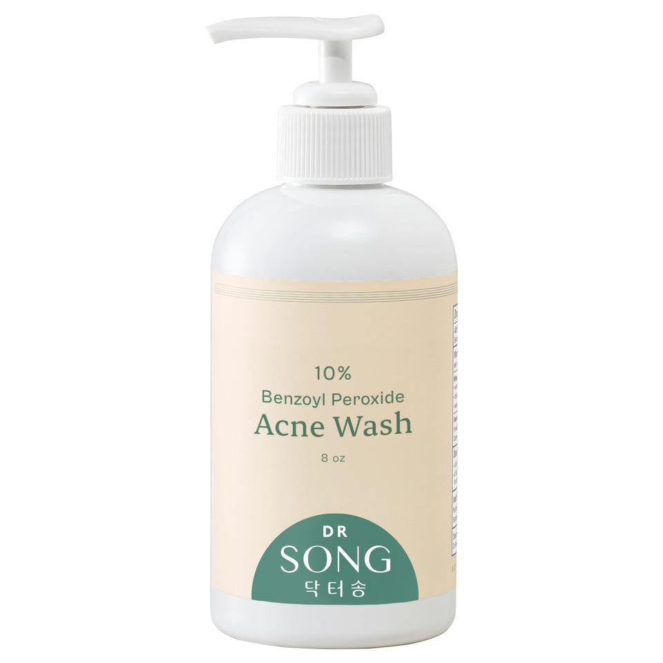 Dr Song front-label bottle showing 10% benzoyl peroxide for powerful acne treatment