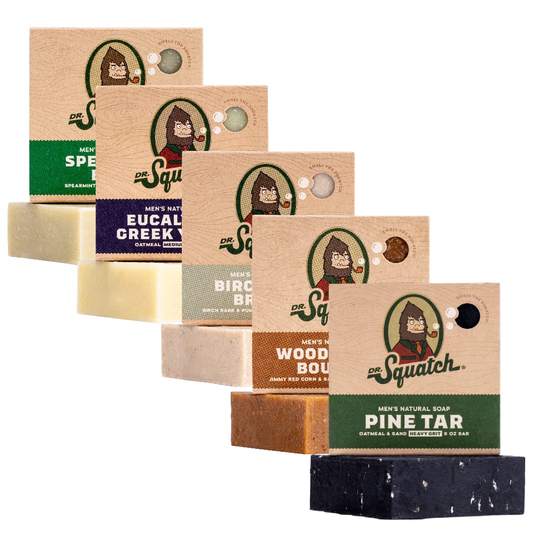 Dr. Squatch front packaging showing five soap bars and gifting appeal