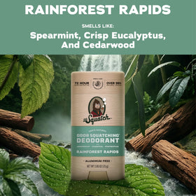 Dr. Squatch deodorant being applied in hands demonstrating smooth glide and convenience benefit