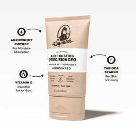 Dr. Squatch unscented deodorant being applied underarm demonstrating sweat control