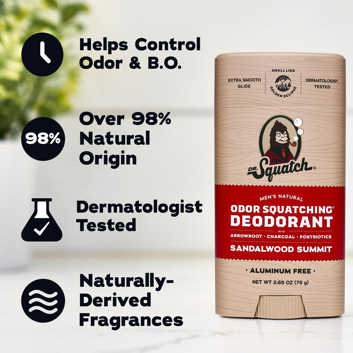 Dr. Squatch arrowroot powder detail showing moisture-absorbing ingredient
