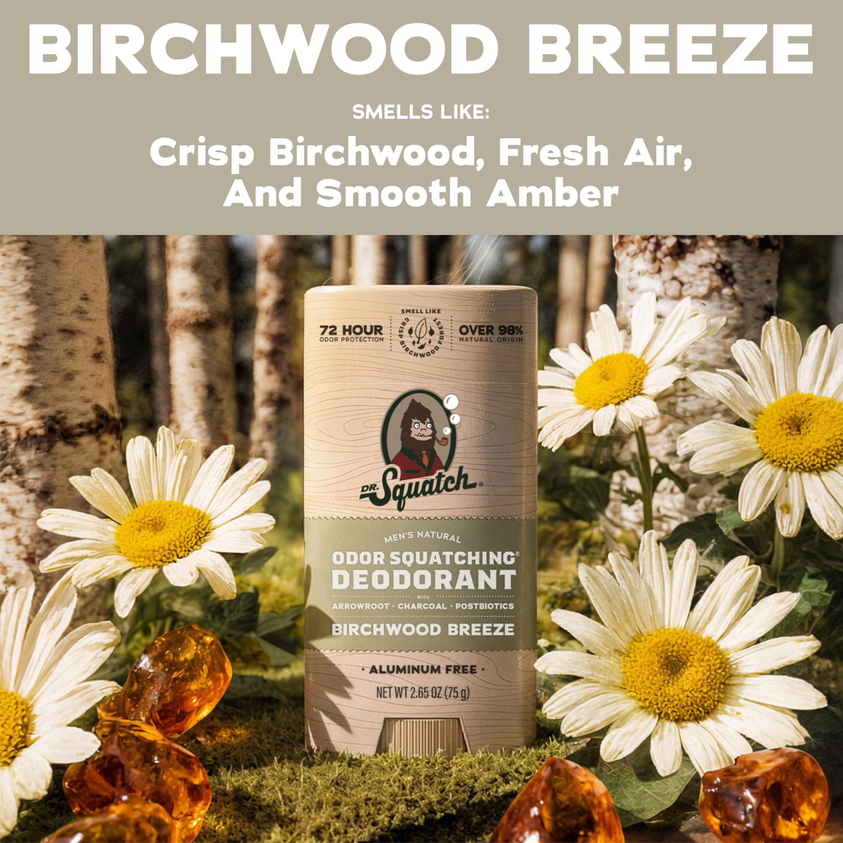 Dr. Squatch arrowroot powder ingredient close-up highlighting dry-feel benefit