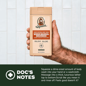 Dr. Squatch bottle label detail highlighting natural ingredients and clean formula