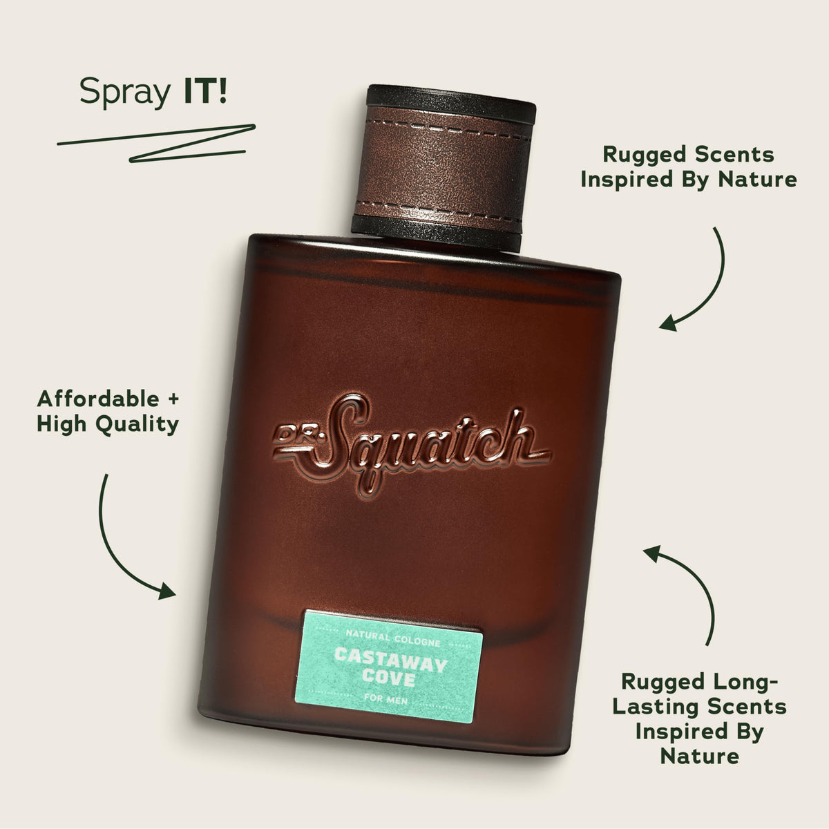Dr. Squatch label close-up highlighting natural ingredients and sustainable sourcing benefit