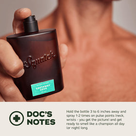 Dr. Squatch bottle beside wallet showing size and portability benefit