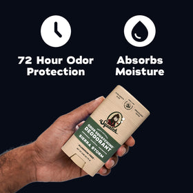 Dr. Squatch charcoal ingredient mound illustrating odor-absorbing benefit
