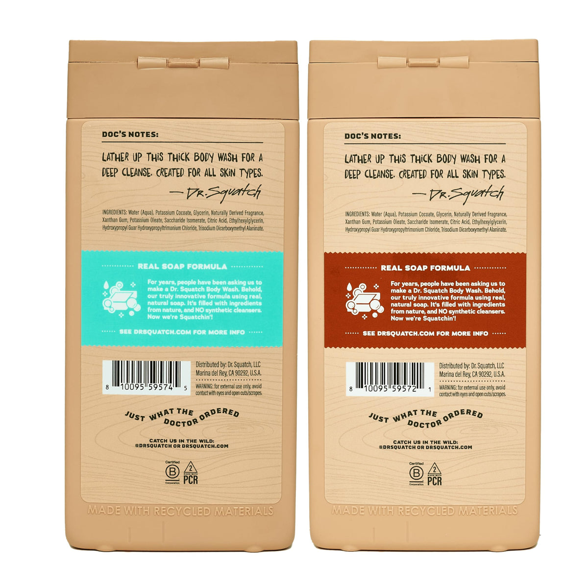 Dr. Squatch pump and label detail highlighting easy dispensing benefit