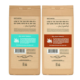 Dr. Squatch pump and label detail highlighting easy dispensing benefit
