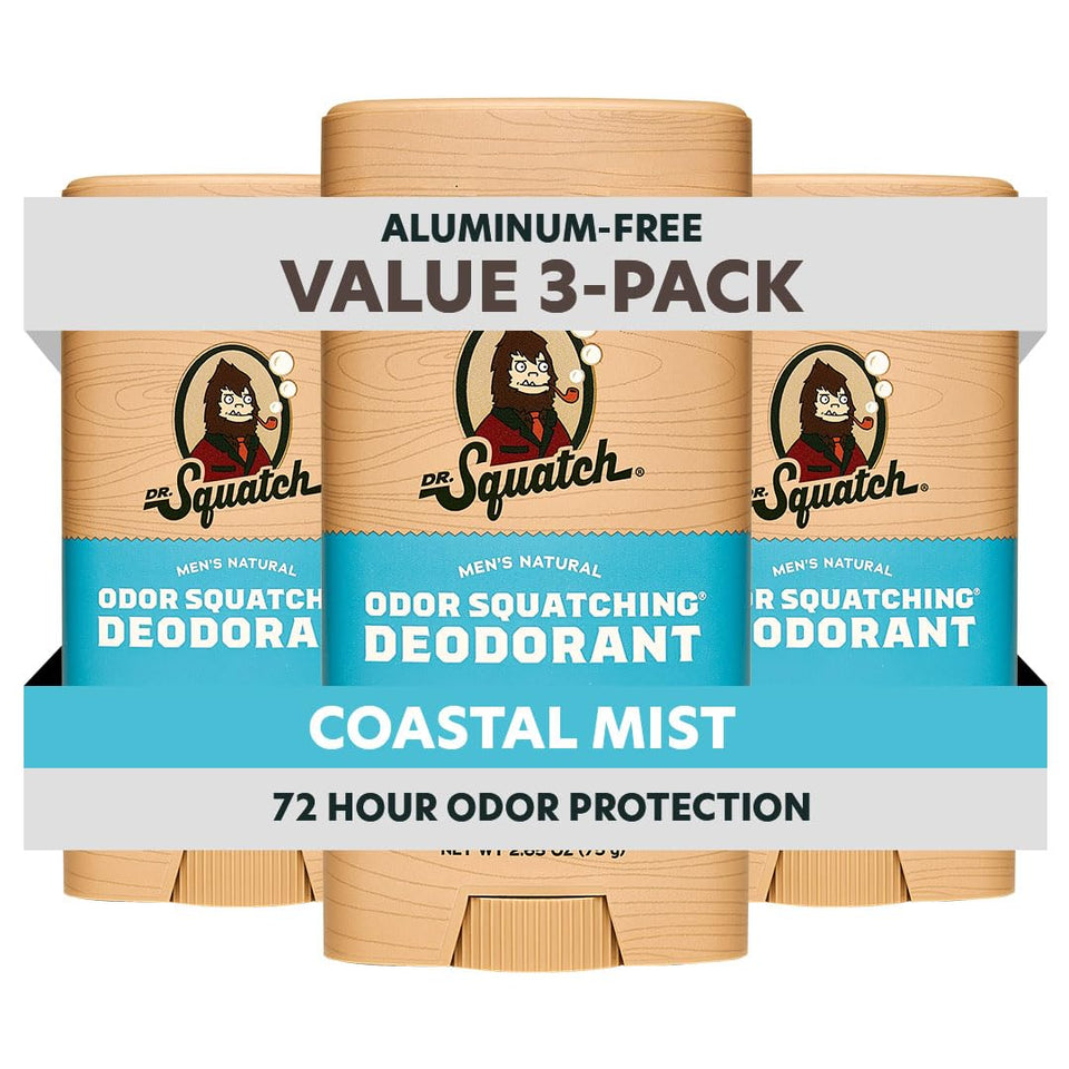 Dr. Squatch front packaging showing Coastal Mist and benefits