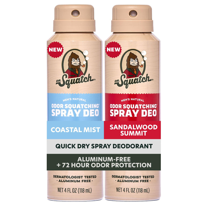 Dr. Squatch Coastal Mist spray front view showing sleek can and fast-dry benefit