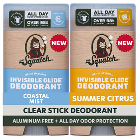 Dr. Squatch front packaging showing two deodorant sticks and clean presentation