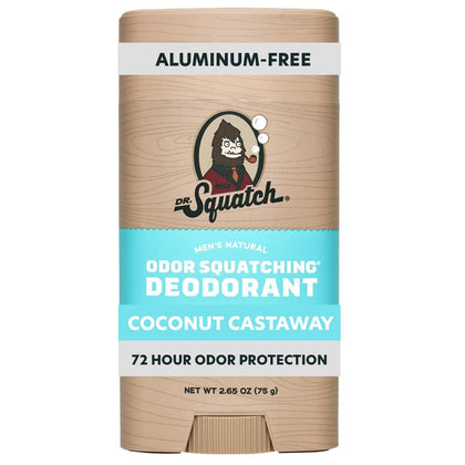 Dr. Squatch front packaging showing product and Coconut Castaway scent benefit