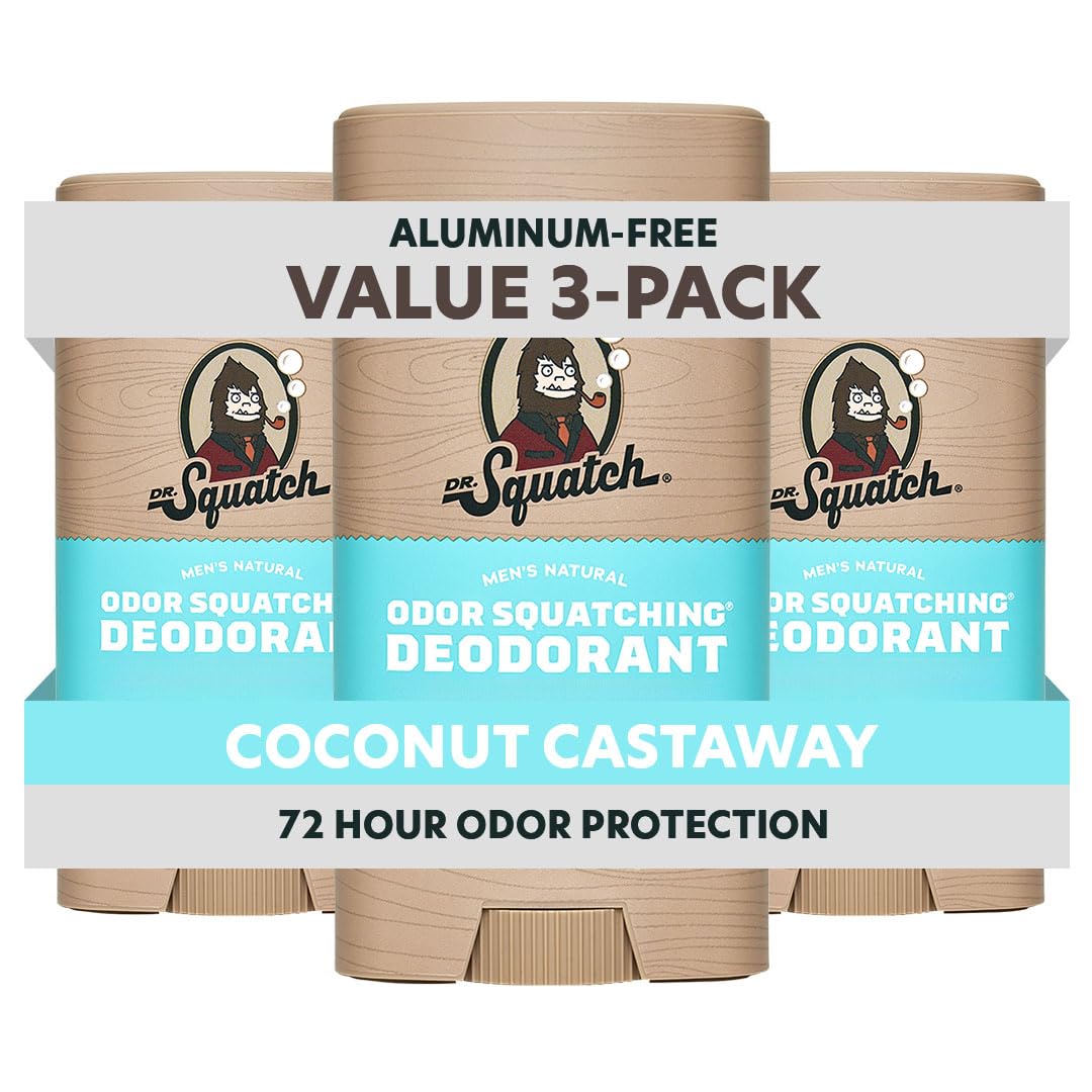 Dr. Squatch Coconut Castaway front stick showing label and branding benefits