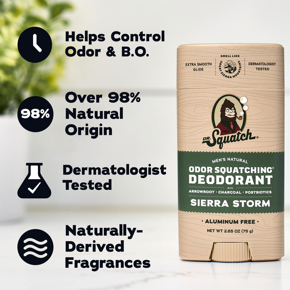 Hand applying Dr. Squatch deodorant demonstrating quick post-shower application benefit