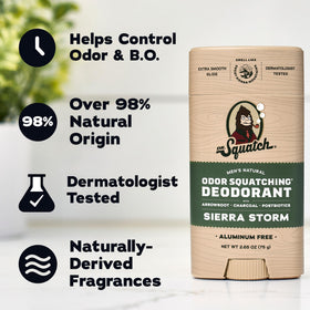 Hand applying Dr. Squatch deodorant demonstrating quick post-shower application benefit