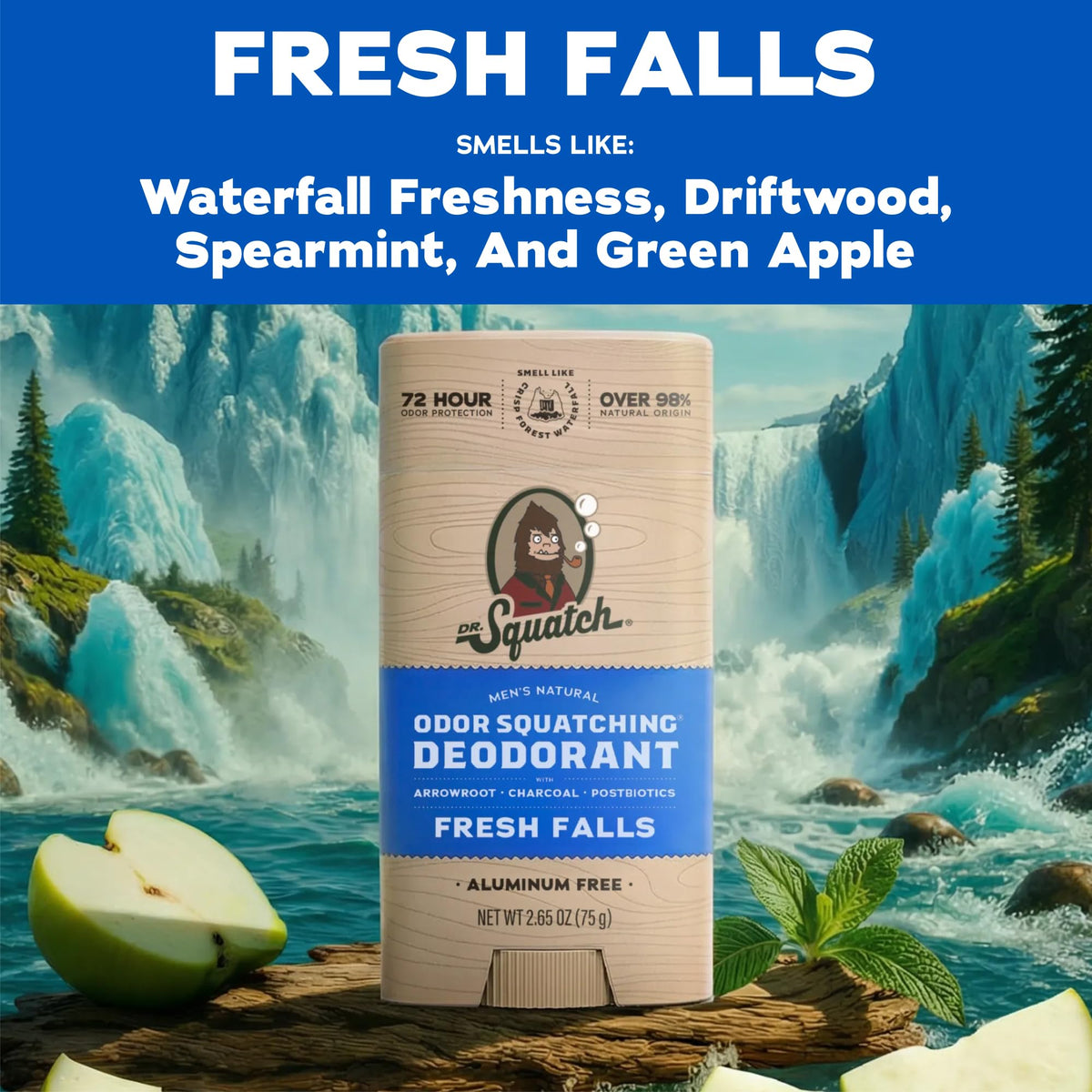 Dr. Squatch deodorant in hand for scale showing portable convenience