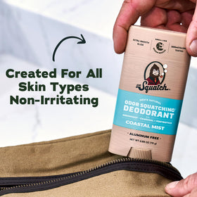 Dr. Squatch deodorant on bathroom shelf evoking daily routine freshness