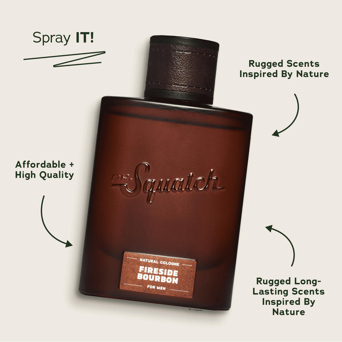 Dr. Squatch Fireside Bourbon label close-up highlighting natural ingredients and scent name