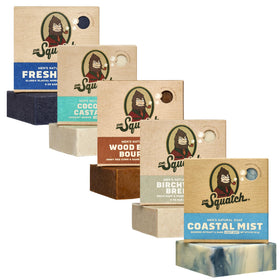 Dr. Squatch five-pack front packaging showing all five bars and scent names