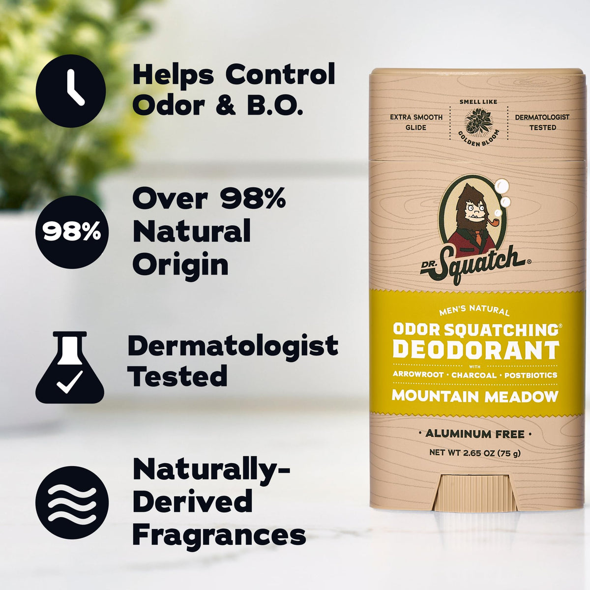 Dr. Squatch Fresh Falls charcoal close-up highlighting odor-absorbing benefit