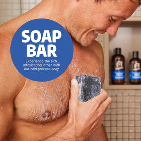 Dr. Squatch Fresh Falls rich lather in shower demonstrating cleansing boost