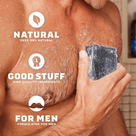 Dr. Squatch Fresh Falls soap producing rich lather for a refreshing clean