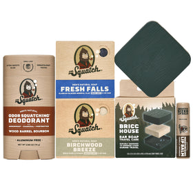 Dr. Squatch front packaging shot showing full travel kit and compact layout