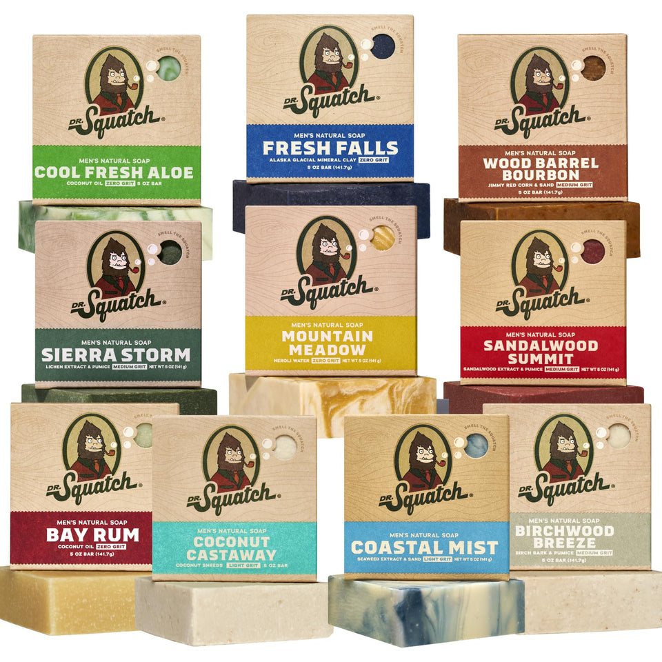 Dr. Squatch front packaging showing 10-pack and clear scent variety for gift convenience
