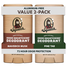 Dr. Squatch front packaging showing two sticks and natural odor protection