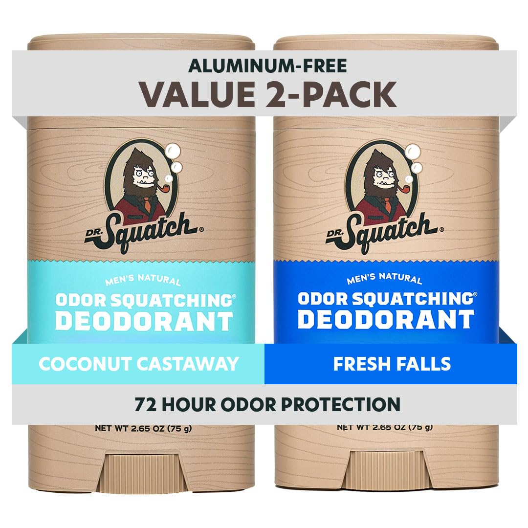 Dr. Squatch front packaging showing two deodorant sticks and scent labels for easy choice