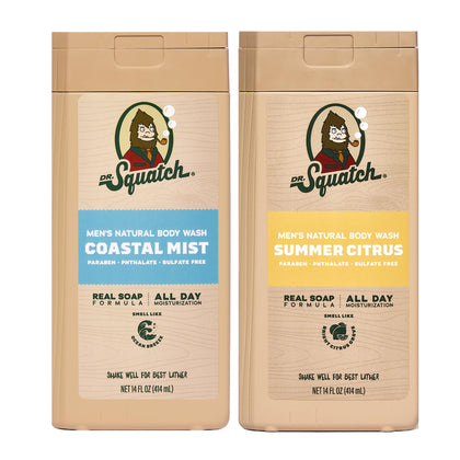 Dr. Squatch front packaging showing two 14 oz bottles and brand clarity