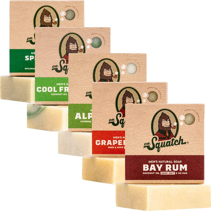 Dr. Squatch front packaging five-pack showing variety and gift-ready appeal