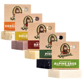 Dr. Squatch front packaging showing five scent variety and gift-ready presentation