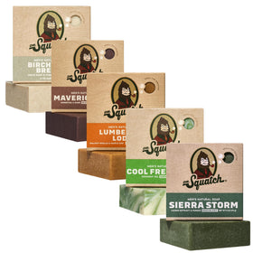 Dr. Squatch five-pack front packaging showing all five scent bars and gift appeal