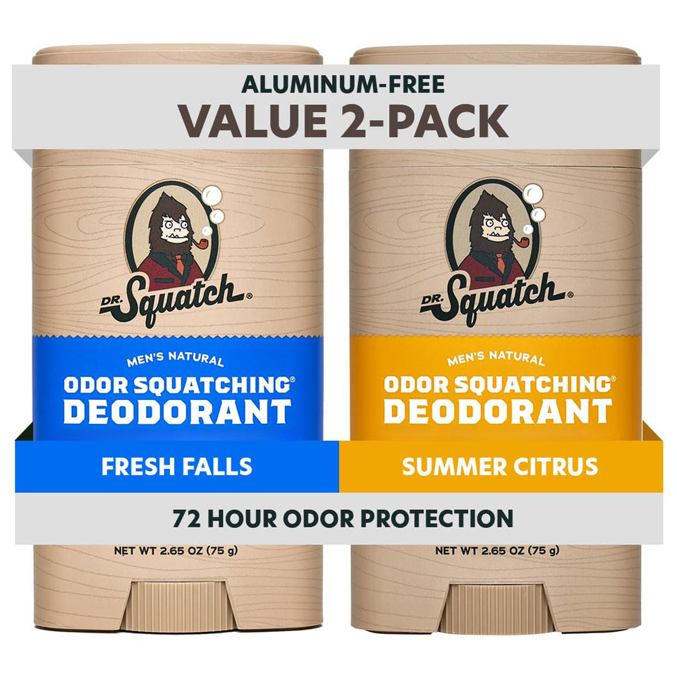 Dr. Squatch front packaging showing Fresh Falls and Summer Citrus benefits