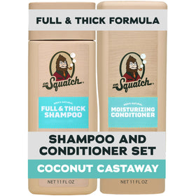 Dr. Squatch front packaging showing full thick shampoo and conditioner for fuller hair