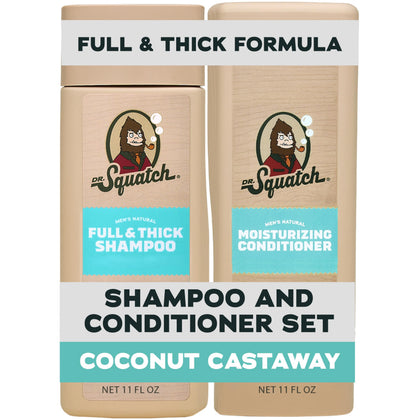 Dr. Squatch front packaging showing full thick shampoo and conditioner for fuller hair