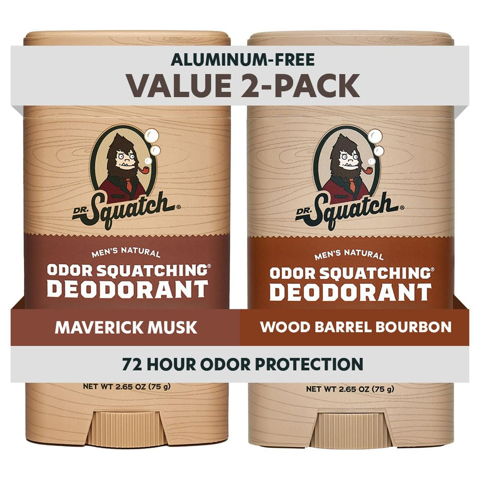 Dr. Squatch front packaging showing both scent sticks and natural benefit