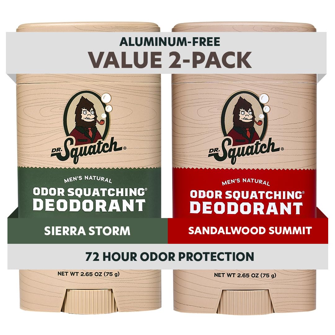 Dr. Squatch front packaging showing both Sierra Storm and Sandalwood Summit benefits